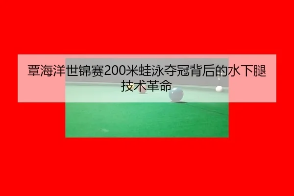 覃海洋世锦赛200米蛙泳夺冠背后的水下腿技术革命